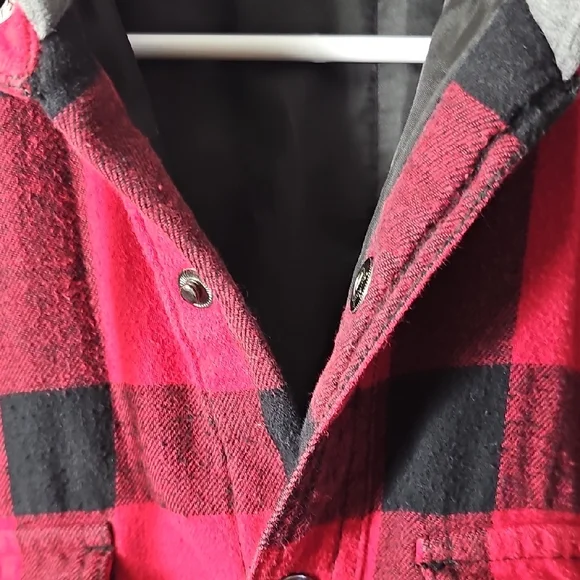 Craft Red and Black Plaid Shirt Jacket with Hood - Picture 5 of 8